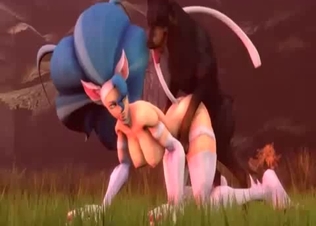 3D doberman nailed a blue-haired queen